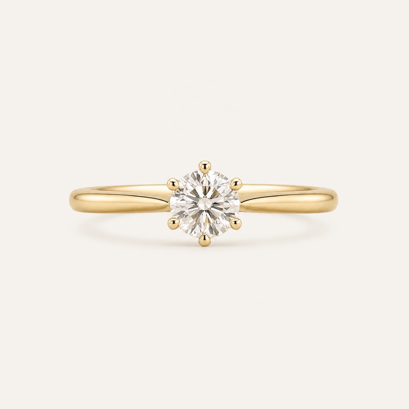 Classic Six-Claw Solitaire 0.50 ct — Natural — 18ct gold six-claw solitaire, photographed from the same frame as its counterpart